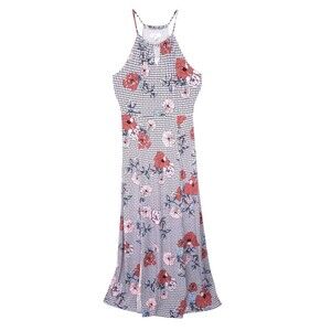 Candies Dress Womens Medium Maxi Long Sleeveless Halter Floral Slit Keyhole